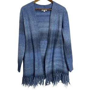 Back in the Saddle Blue Western Fringe Wool Blend Cardigan Sweater Women's M